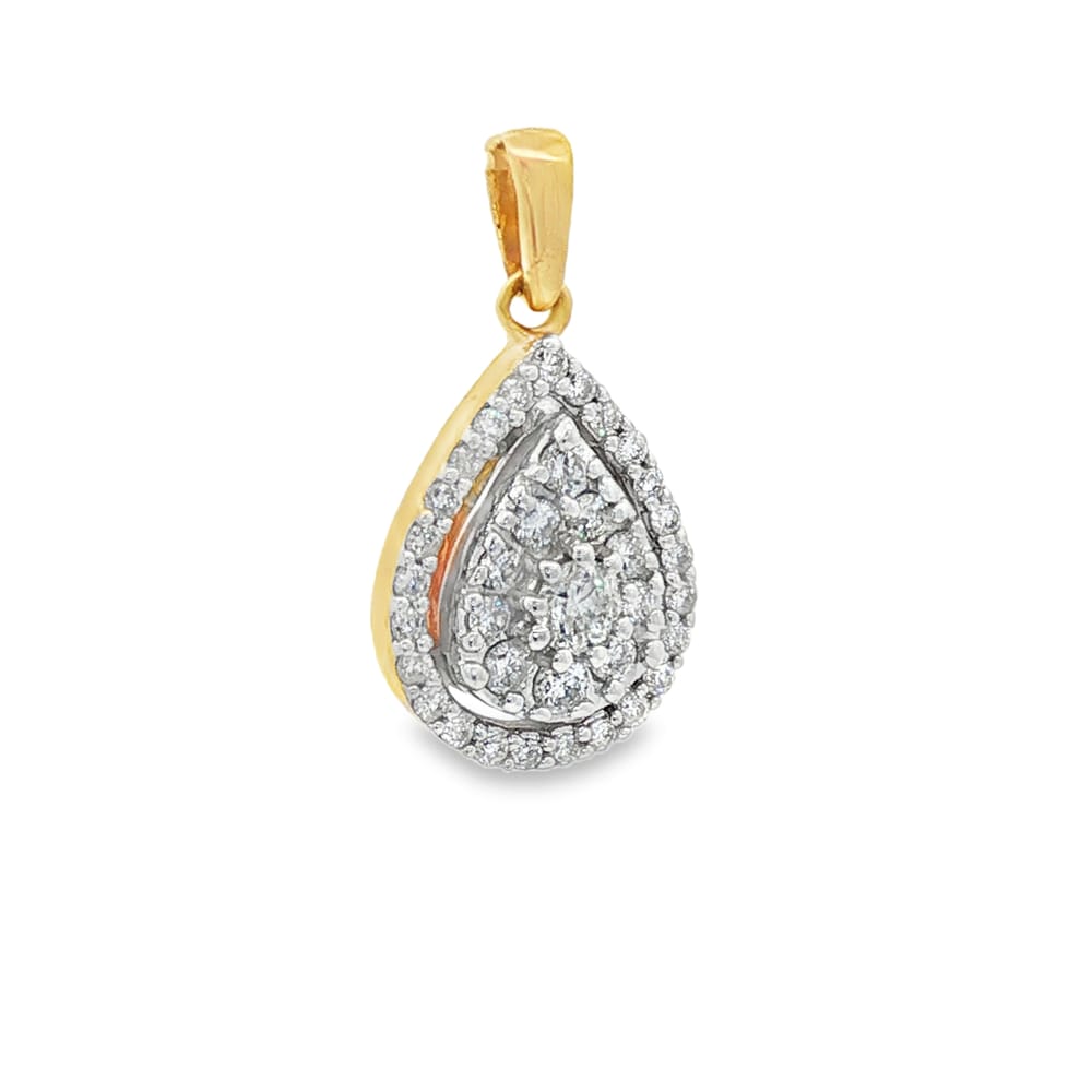 14K Yellow Gold Round Diamond Pendant with 37 Side Stones