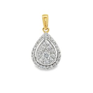 14K Yellow Gold Round Diamond Pendant with 37 Side Stones