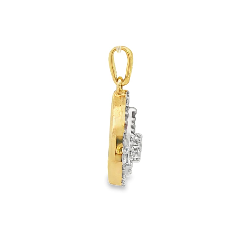 14K Yellow Gold Round Diamond Pendant with 37 Side Stones
