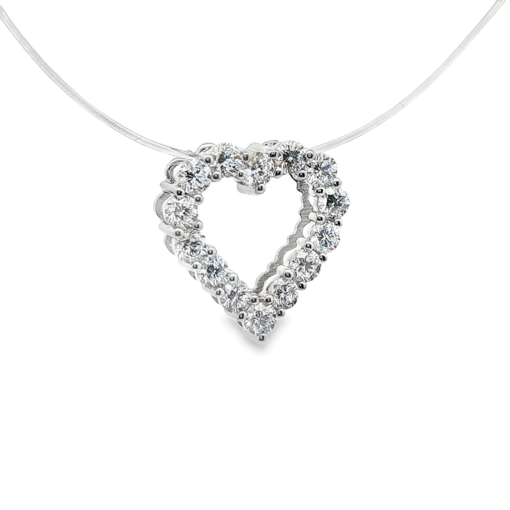 14KT 1CT Lab Grown Double Shared Prong Heart Pendant