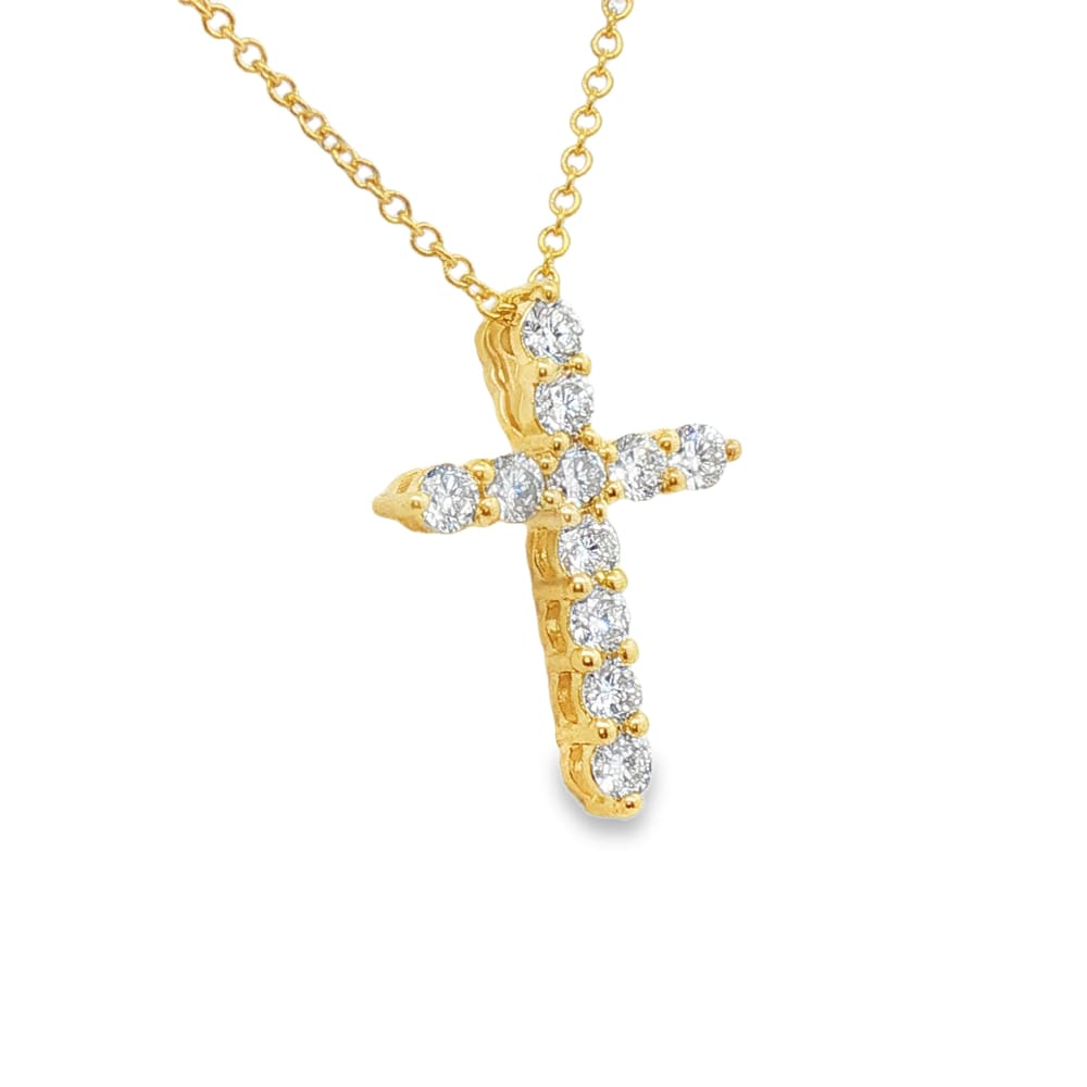 14K Yellow Gold Lab-Grown Diamond Cross Pendant Necklace