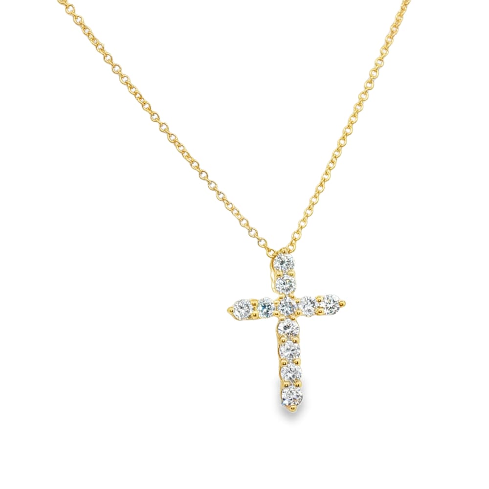 14K Yellow Gold Lab-Grown Diamond Cross Pendant Necklace