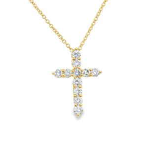 14K Yellow Gold Lab-Grown Diamond Cross Pendant Necklace