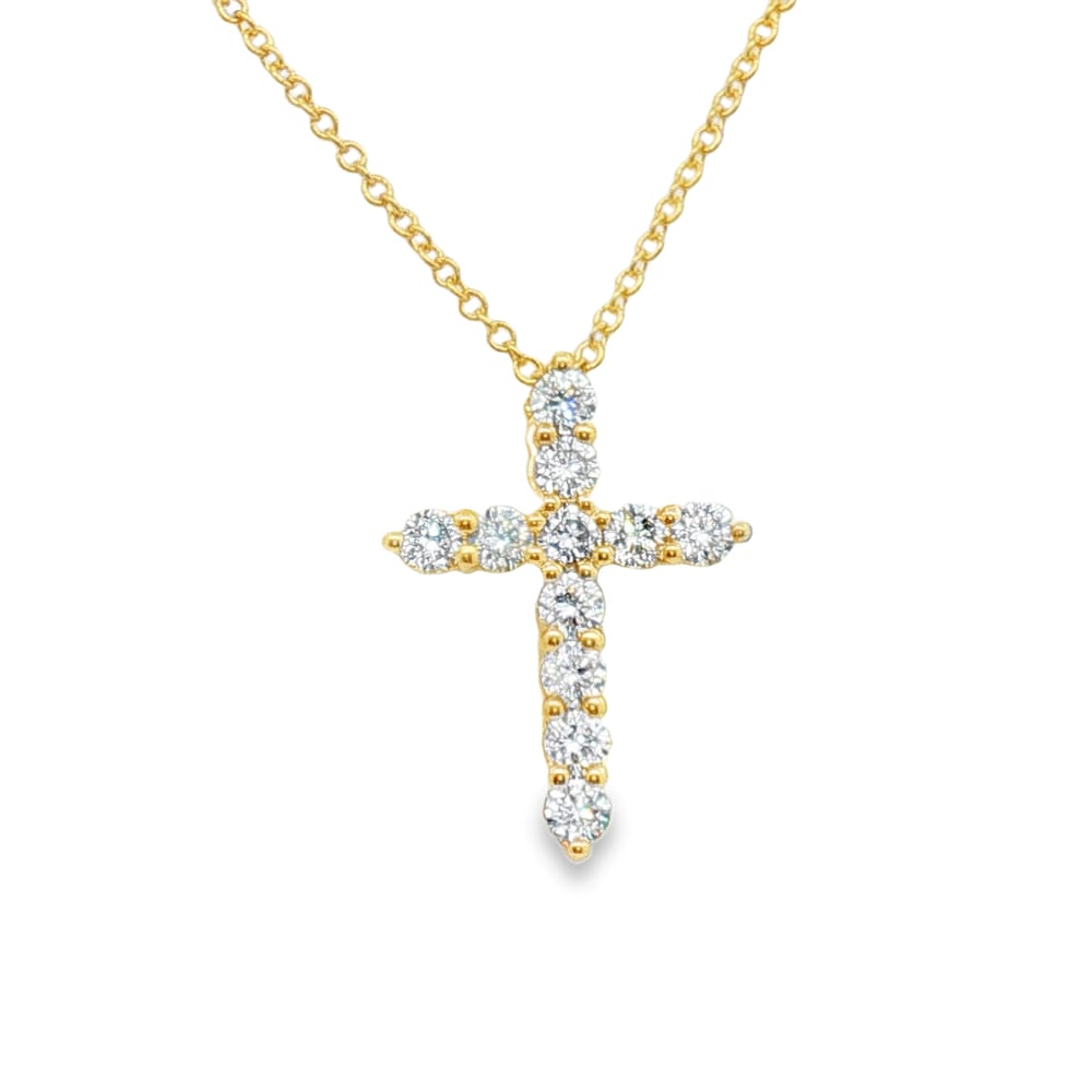 14K Yellow Gold Lab-Grown Diamond Cross Pendant Necklace