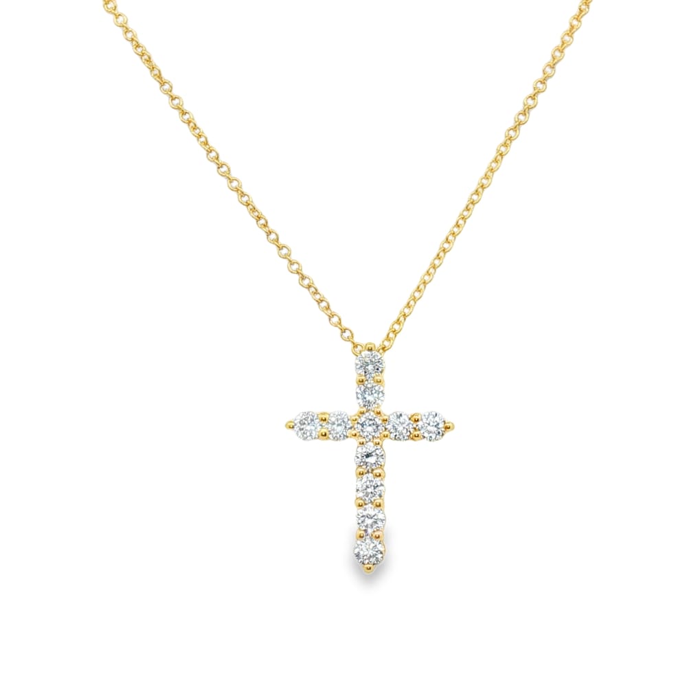 14K Yellow Gold Lab-Grown Diamond Cross Pendant Necklace