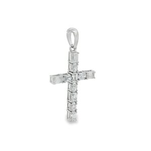 14K White Gold Lab-Grown Diamond Cross Pendant with 11 Stones