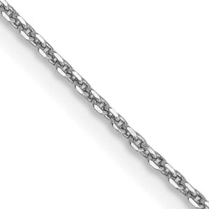 14K White Gold 18 inch .9mm Diamond-cut Round Open Link Cable with Lobster Clasp Chain