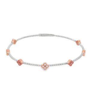 .925 Silver Lab-Grown Diamond Bangle Bracelet with Pink Stations 4.79g