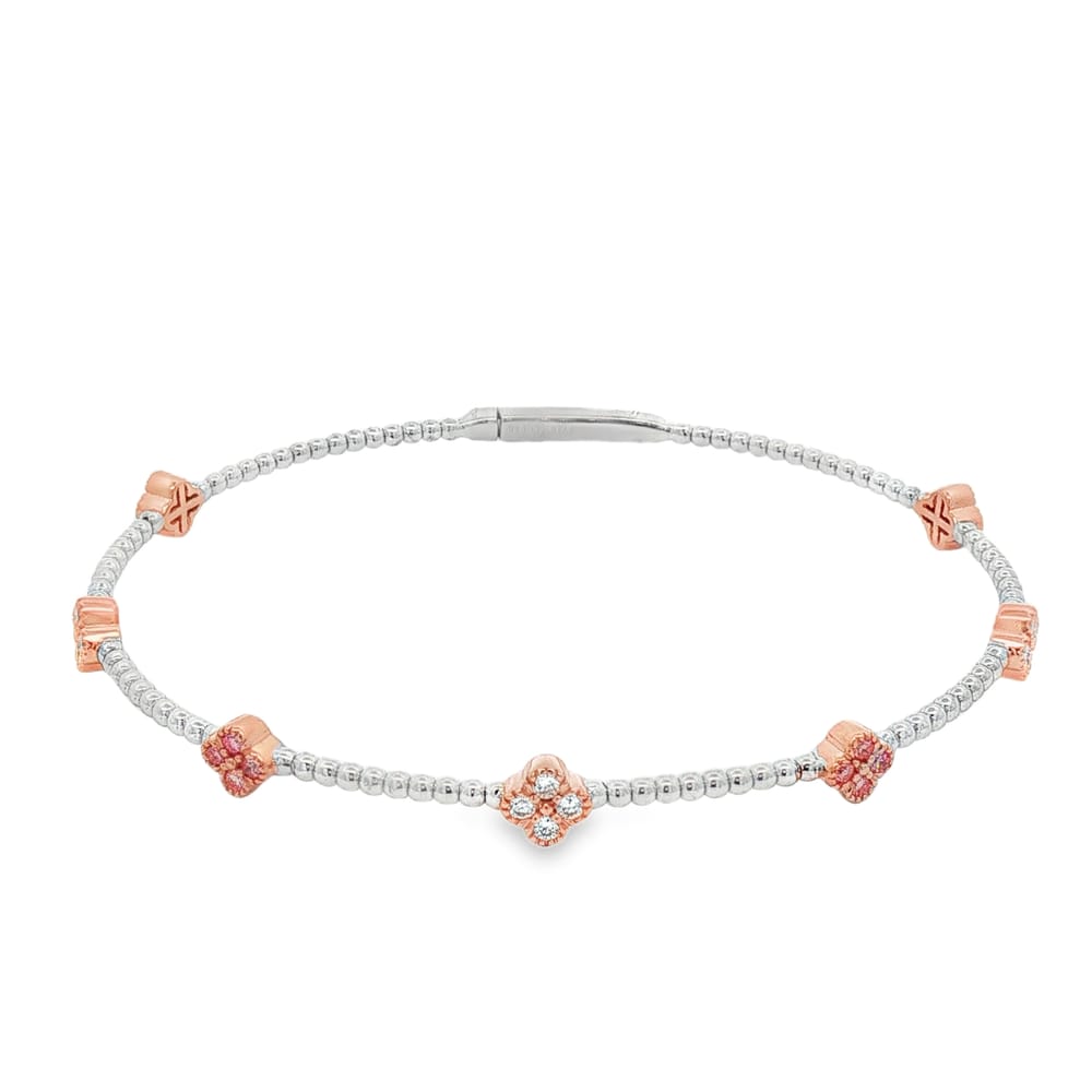 .925 Silver Lab-Grown Diamond Bangle Bracelet with Pink Stations 4.79g