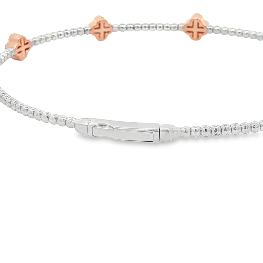 .925 Silver Lab-Grown Diamond Bangle Bracelet with Pink Stations 4.79g
