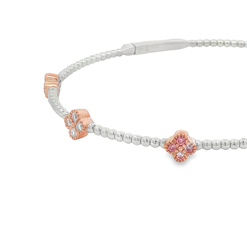 .925 Silver Lab-Grown Diamond Bangle Bracelet with Pink Stations 4.79g
