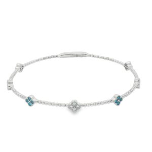 925 Silver Lab-Grown Diamond Bangle Bracelet with Topaz - 4.65g