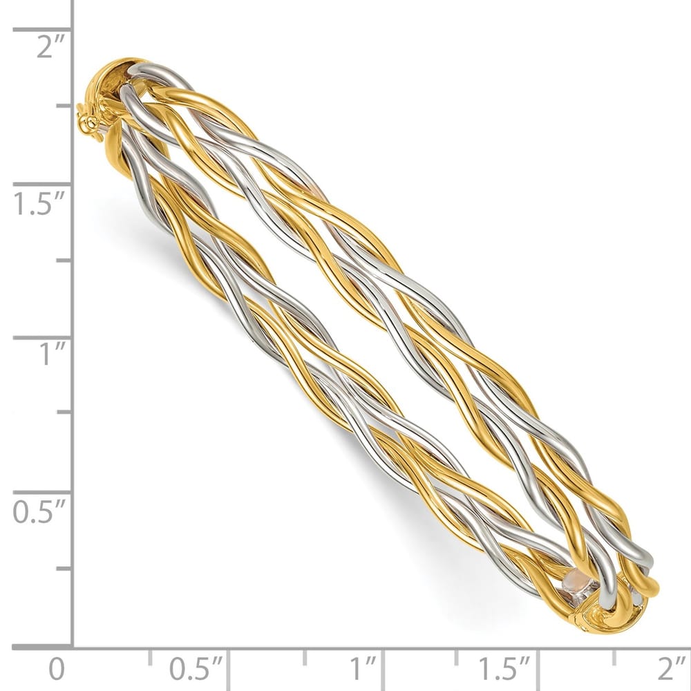 Leslie's 14K Rhodium Polished Double Row Twisted Hinged Bangle
