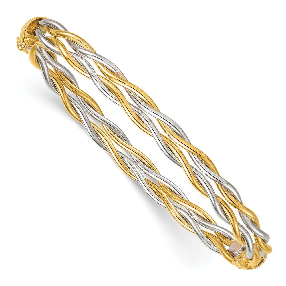 Leslie's 14K Rhodium Polished Double Row Twisted Hinged Bangle