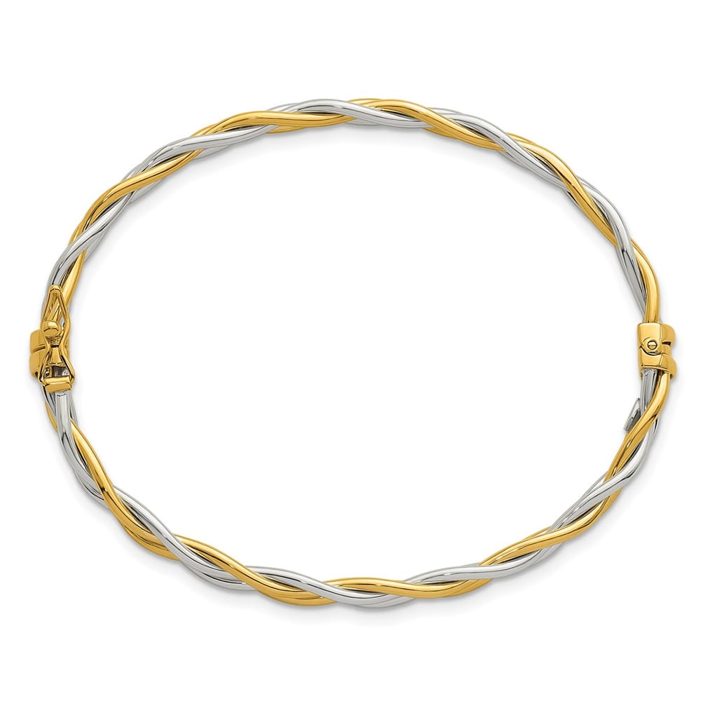 Leslie's 14K Rhodium Polished Double Row Twisted Hinged Bangle