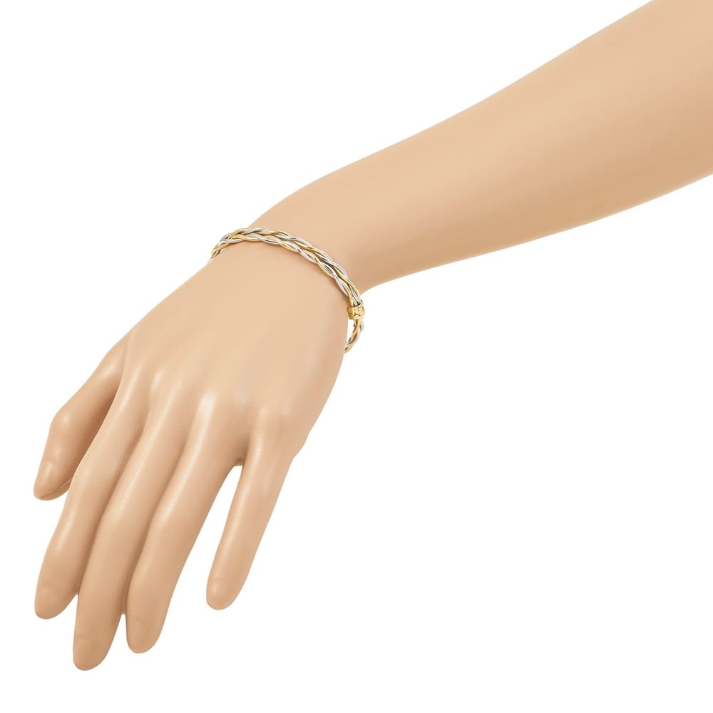 Leslie's 14K Rhodium Polished Double Row Twisted Hinged Bangle