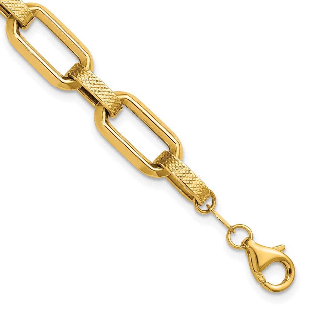 Leslie's 10K Polished and Textured Fancy Link Bracelet - 4.26g
