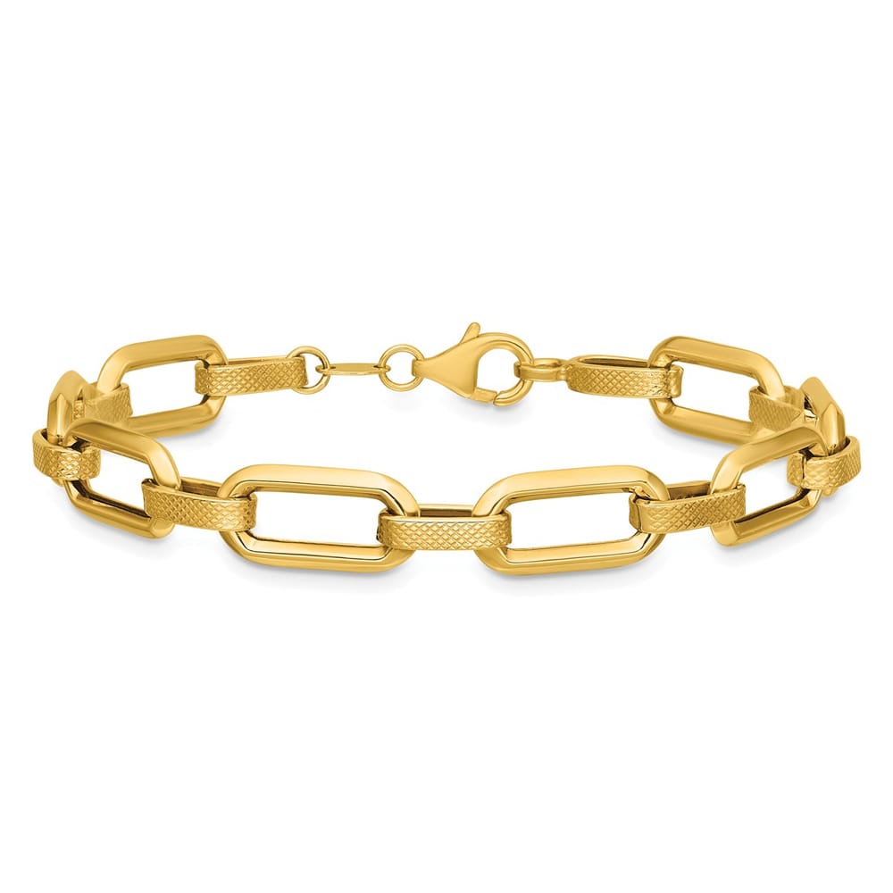 Leslie's 10K Polished and Textured Fancy Link Bracelet - 4.26g