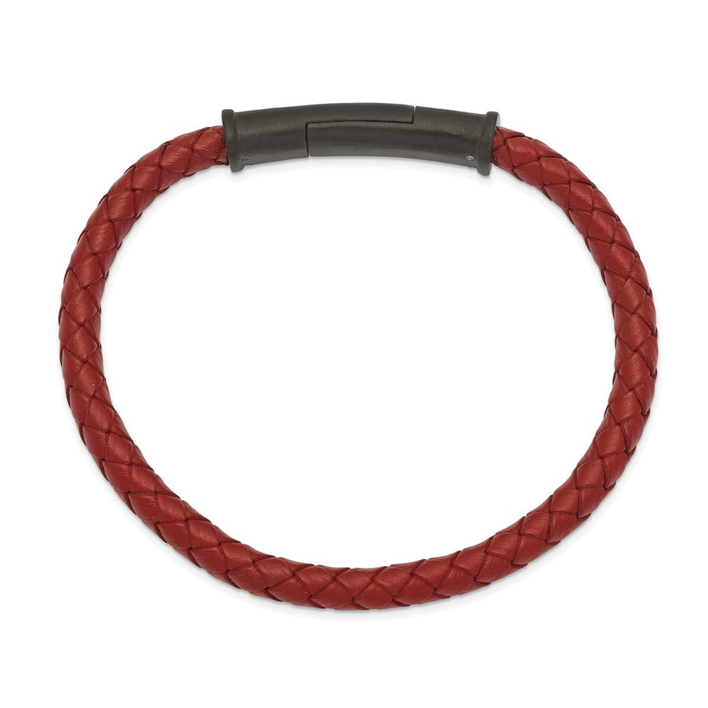 Chisel Stainless Steel Brushed Black IP-Plated Red Braided Leather Bracelet - 8.5 inch