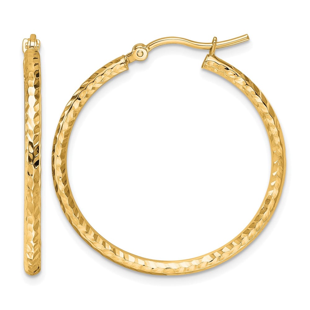 Leslie's 10K Yellow Gold Dia-Cut 2mm Round Tube Hoop Earrings 1.3g