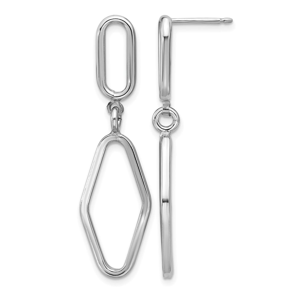 Leslie's Sterling Silver Rhodium Plated Polish Geometric Dangle Post Earrings