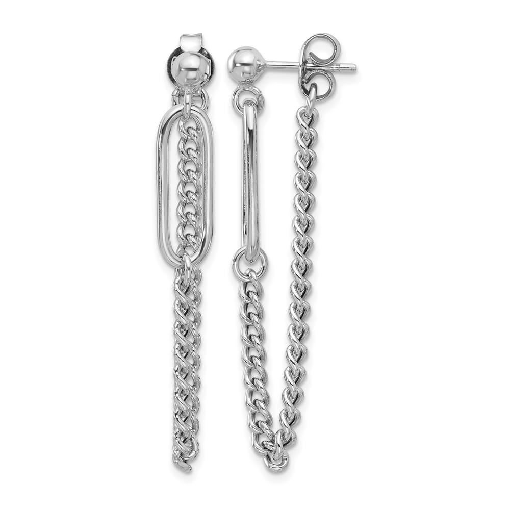 Leslie's Women’s .925 Silver White Rhodium-Plated Post Chain Dangle Earrings 2.51g