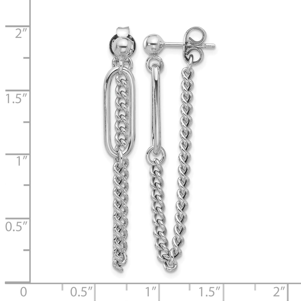 Leslie's Women’s .925 Silver White Rhodium-Plated Post Chain Dangle Earrings 2.51g
