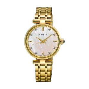 Seiko Diamonds HGH008 Mother of Pearl Gold Tone Ladies Quartz