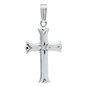Sterling Silver Cross Pendant Necklace with Genuine Diamond on 18" Rolo Chain