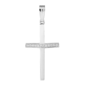 Sterling Silver Cross Necklace with Cubic Zirconia on 18" Rolo Chain
