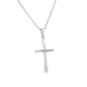 Sterling Silver Cross Necklace with Cubic Zirconia on 18" Rolo Chain