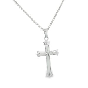 Sterling Silver Cross Pendant Necklace with Genuine Diamond on 18" Rolo Chain