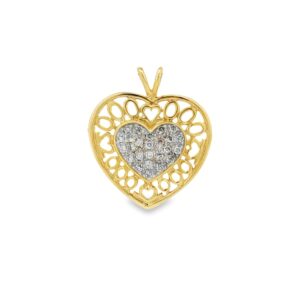 10K Yellow Gold Heart Pendant with 0.25ct Paved Heart Center Design