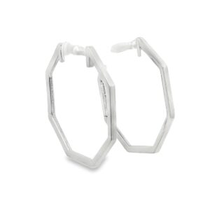 14K White Gold Octagon Hoop Screw Back Earrings