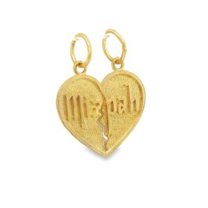 14K Yellow Gold Mizpah Heart Charm - 16MM