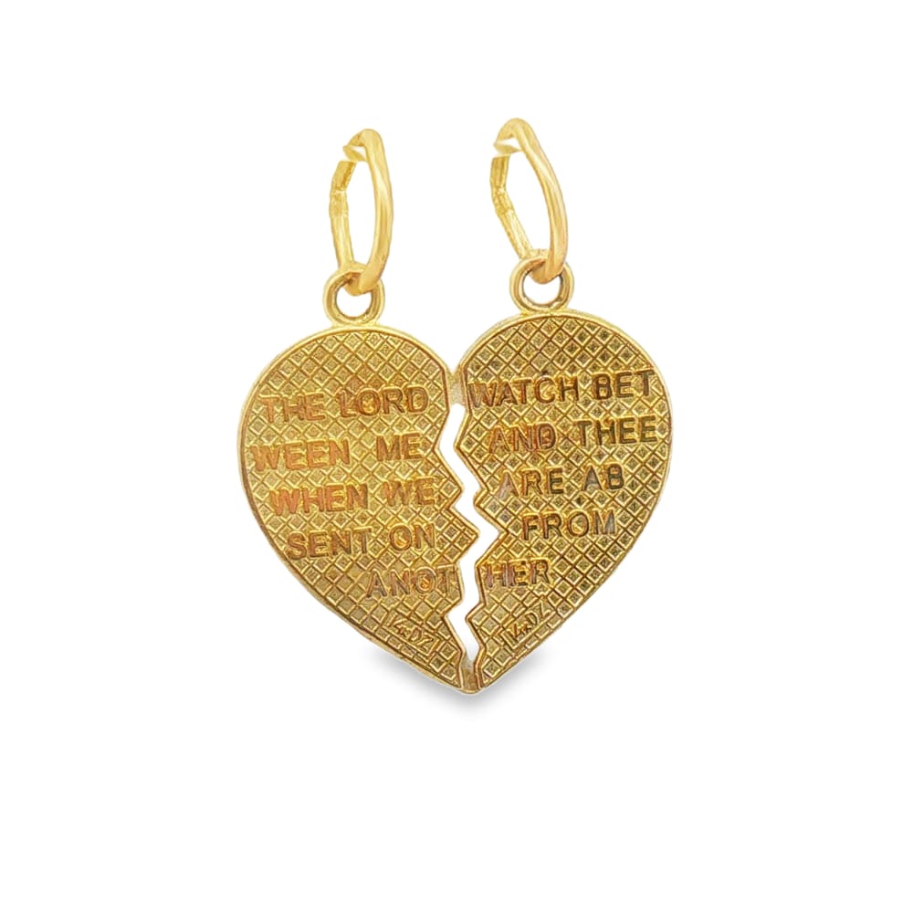 14K Yellow Gold Mizpah Heart Charm - 16MM