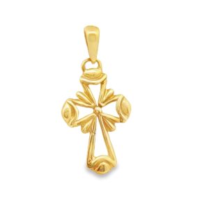 18K Yellow Gold Cut Out Cross Charm - 1 inch