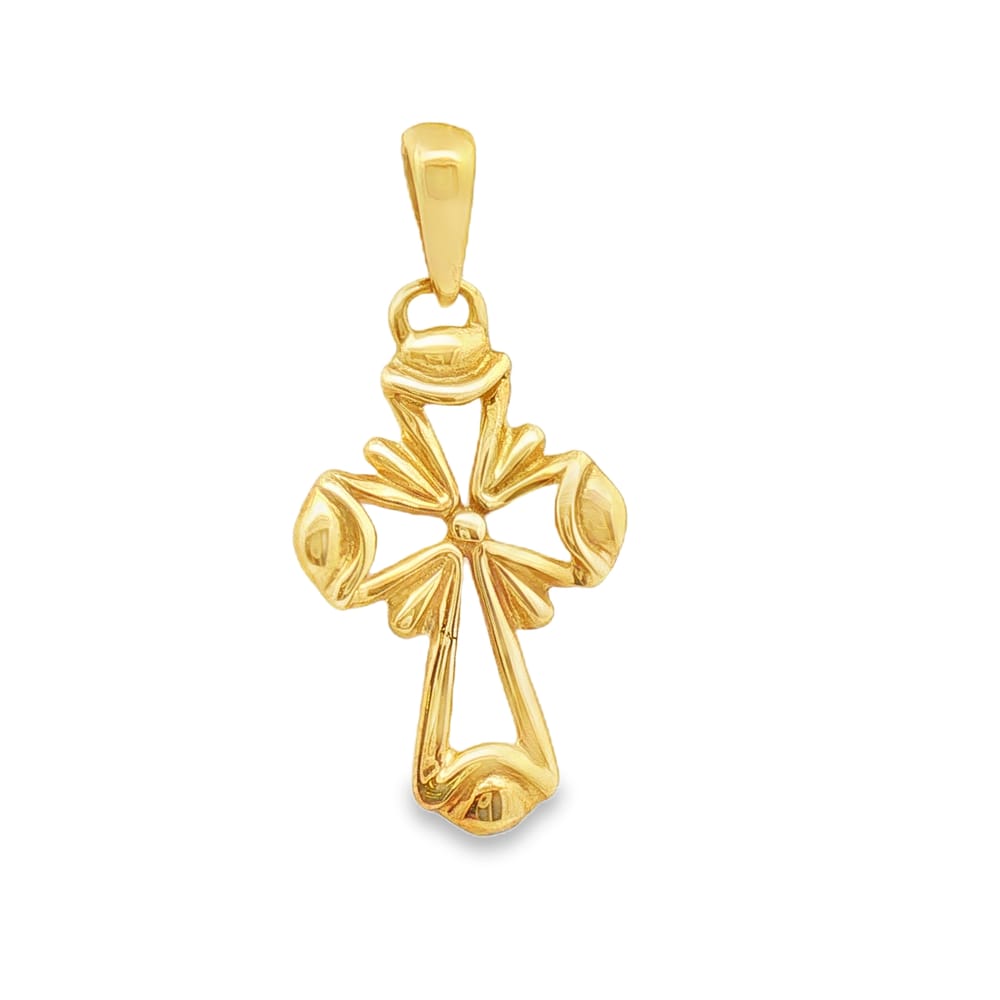 18K Yellow Gold Cut Out Cross Charm - 1 inch