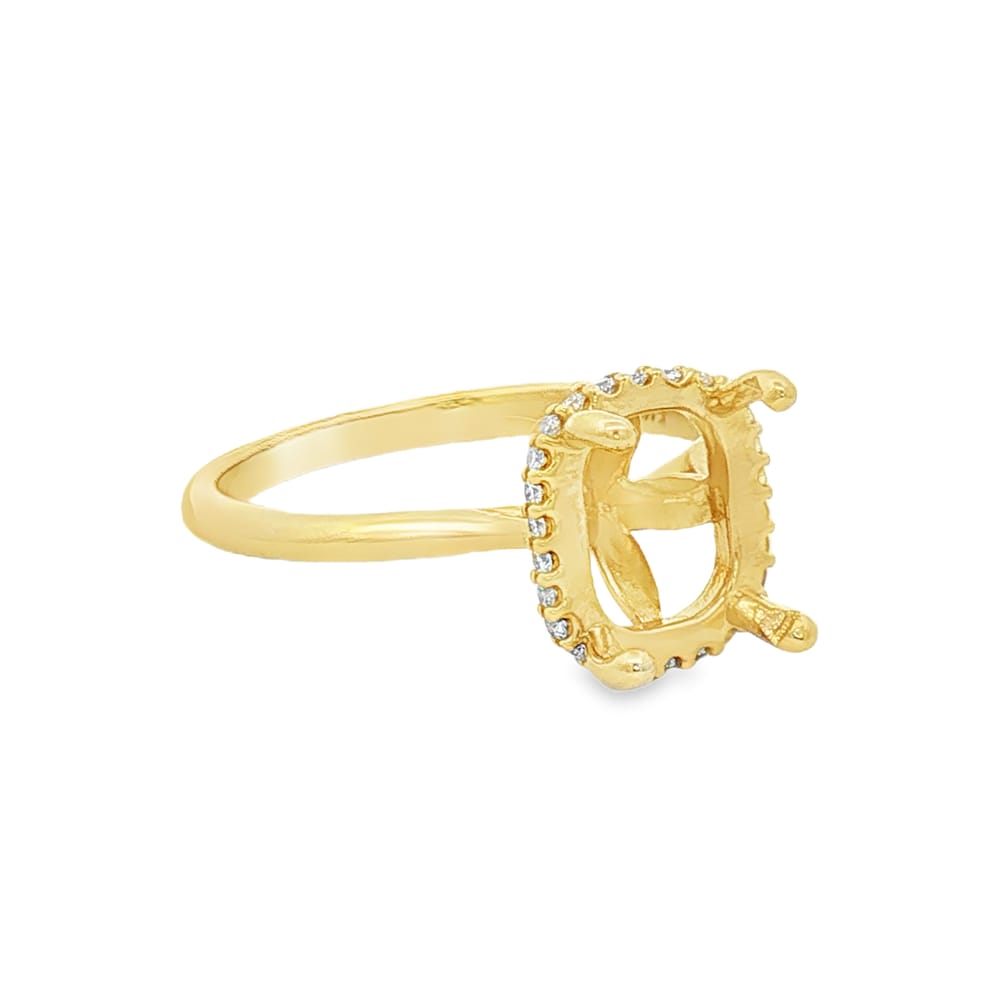 14K Yellow Gold 9x7mm Emerald Semi-Mount Hidden Halo-Style Engagement Ring - 1/8CTW