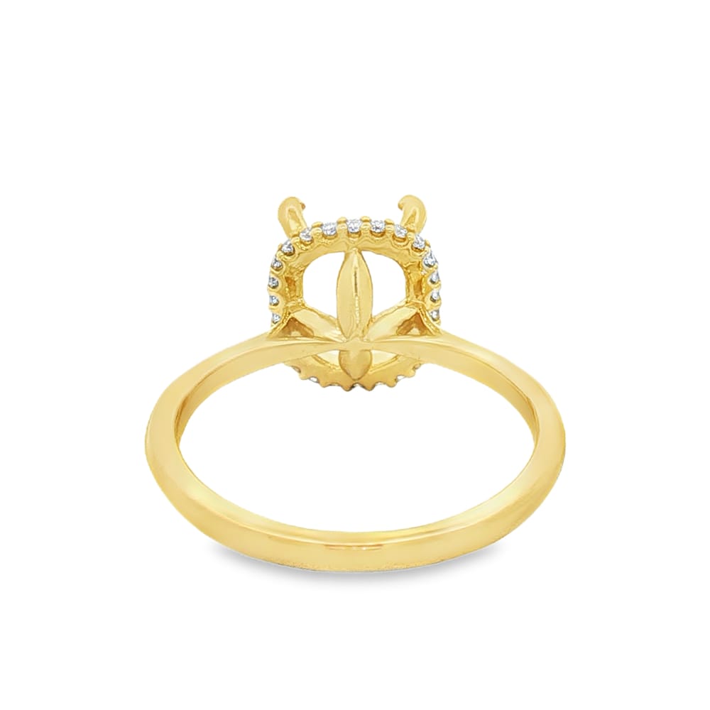 14K Yellow Gold 9x7mm Emerald Semi-Mount Hidden Halo-Style Engagement Ring - 1/8CTW