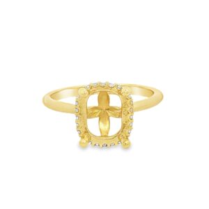 14K Yellow Gold 9x7mm Emerald Semi-Mount Hidden Halo-Style Engagement Ring - 1/8CTW