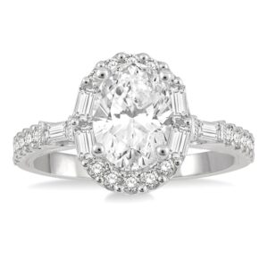 14K White Gold Oval Shape Semi-Mount Halo Diamond Engagement Ring
