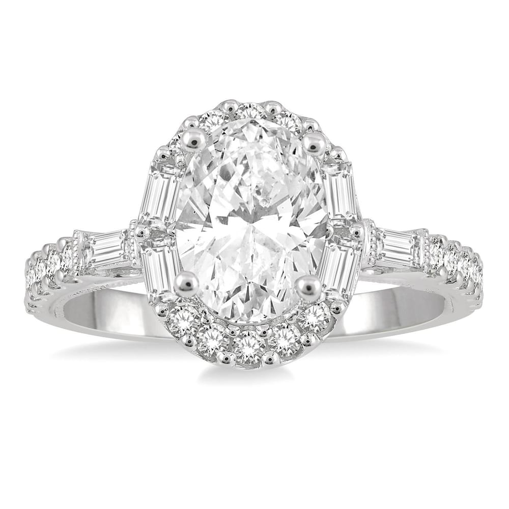 14K White Gold Oval Shape Semi-Mount Halo Diamond Engagement Ring