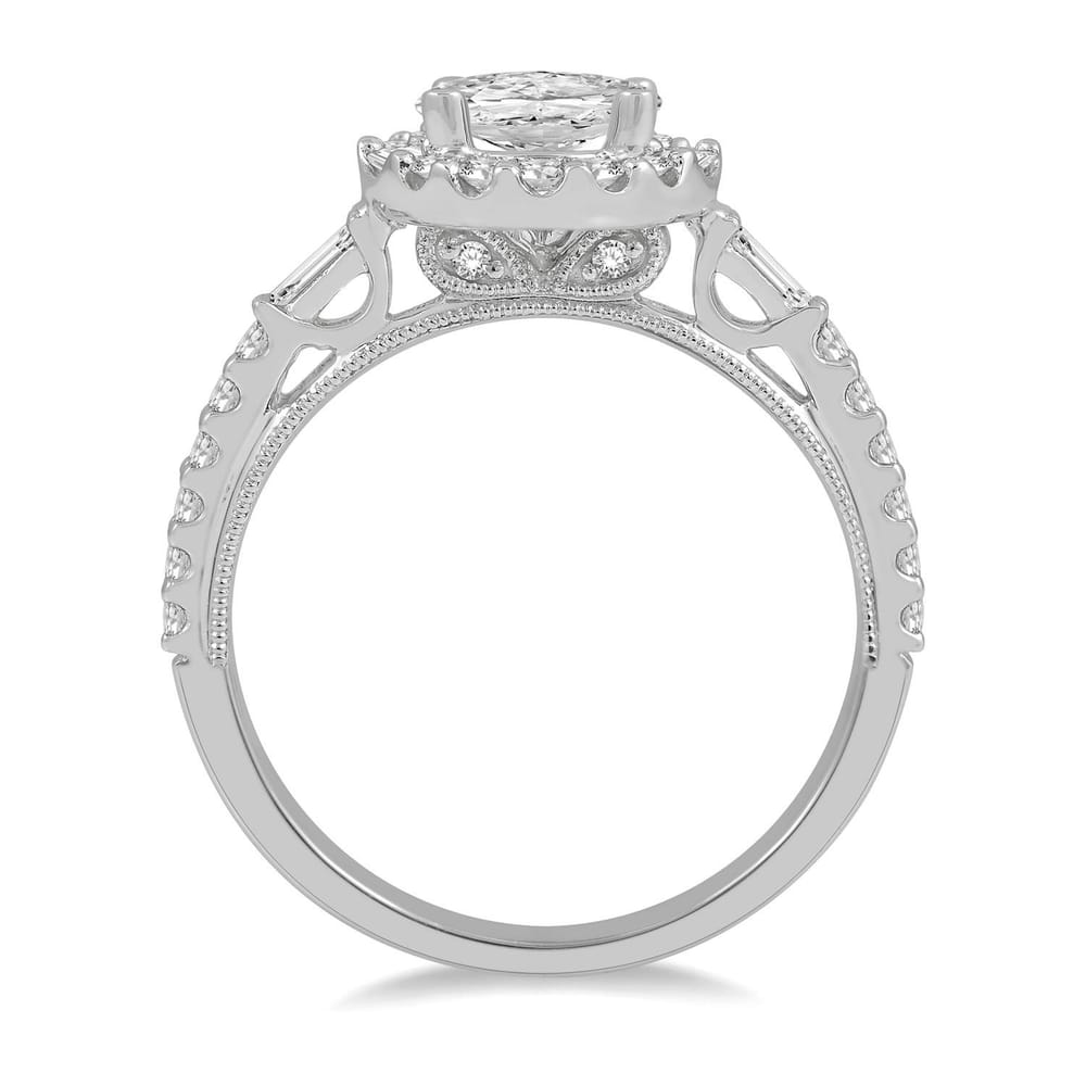 14K White Gold Oval Shape Semi-Mount Halo Diamond Engagement Ring