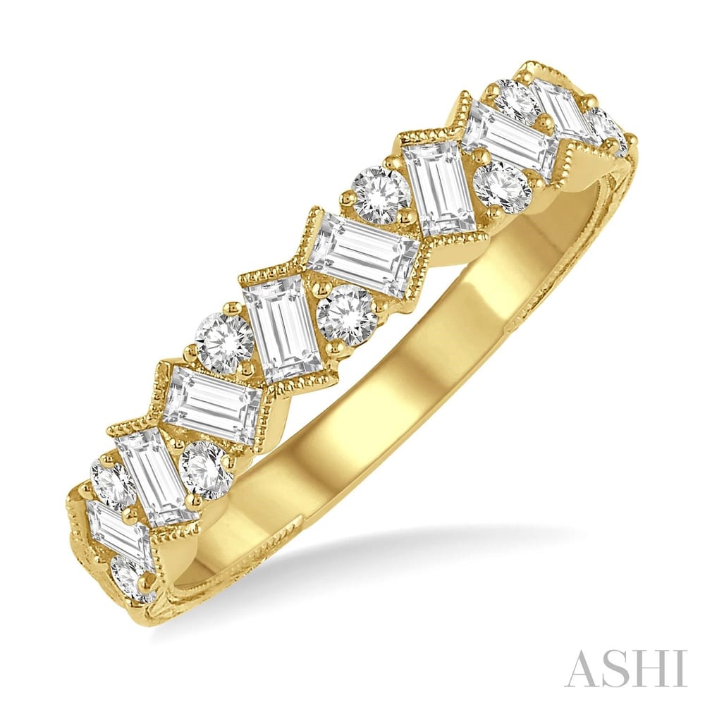 14K Yellow Gold Scatter Zig-Zag Baguette Diamond Fashion Band - 0.60ctw - 2.60g