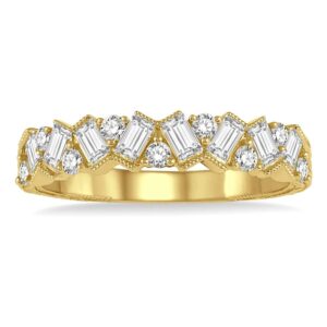 14K Yellow Gold Scatter Zig-Zag Baguette Diamond Fashion Band - 0.60ctw - 2.60g
