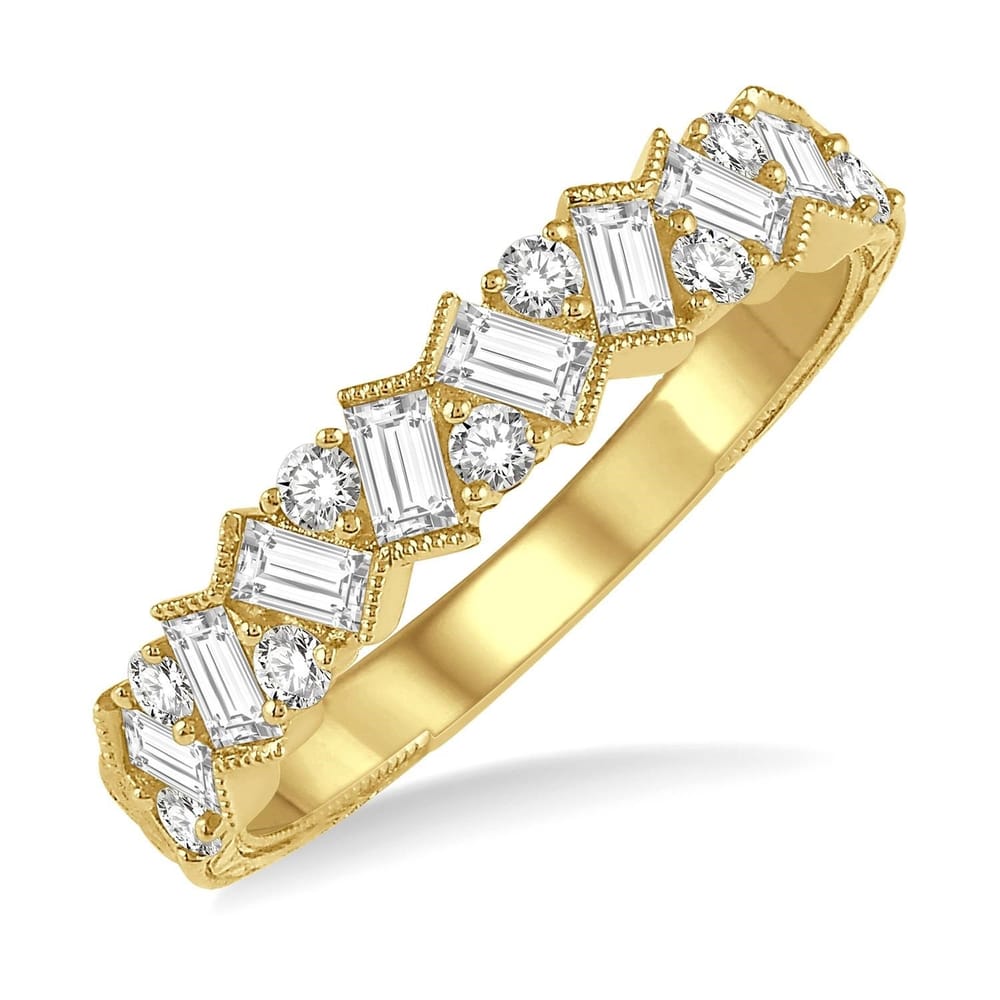 14K Yellow Gold Scatter Zig-Zag Baguette Diamond Fashion Band - 0.60ctw - 2.60g