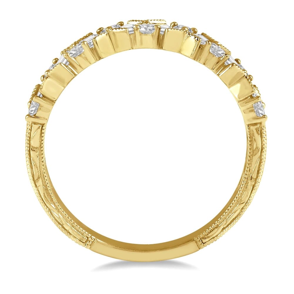 14K Yellow Gold Scatter Zig-Zag Baguette Diamond Fashion Band - 0.60ctw - 2.60g
