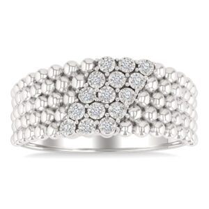 Sterling Silver Bold Ball Bead and Slanted Round Cut Diamond Ring