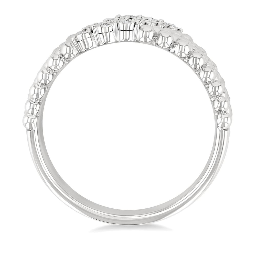 Sterling Silver Bold Ball Bead and Slanted Round Cut Diamond Ring